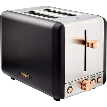 Tower Cavaletto 2 Slice Stainless Steel Black Toaster