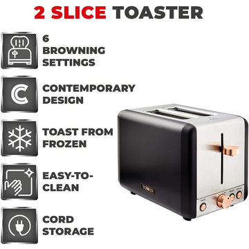 Tower Cavaletto 2 Slice Stainless Steel Black Toaster