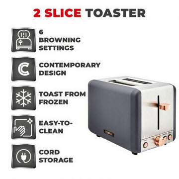 Tower Cavaletto 2 Slice Stainless Steel Grey Toaster