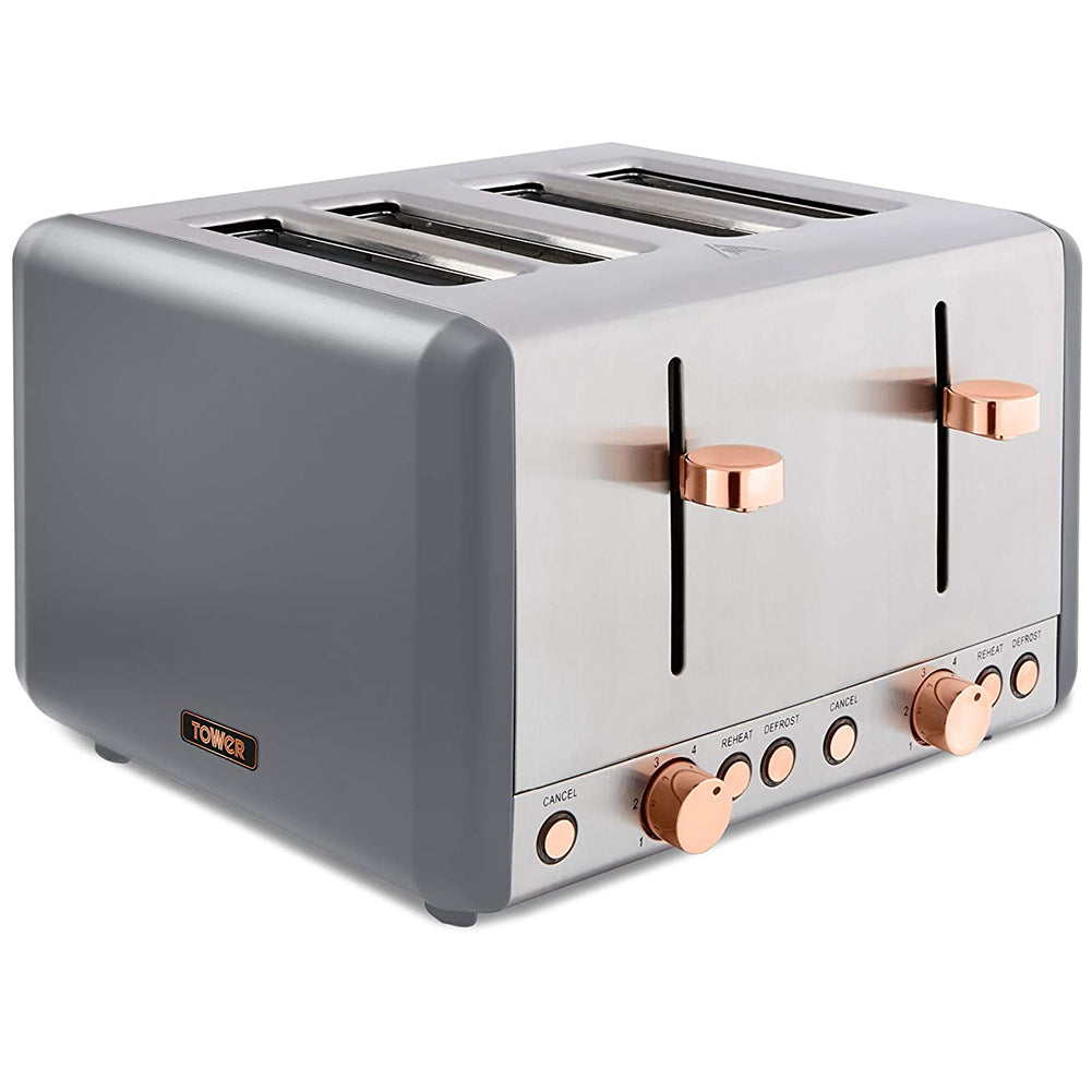 Tower Cavaletto 1800W 4 Slice Grey Stainless Steel Toaster