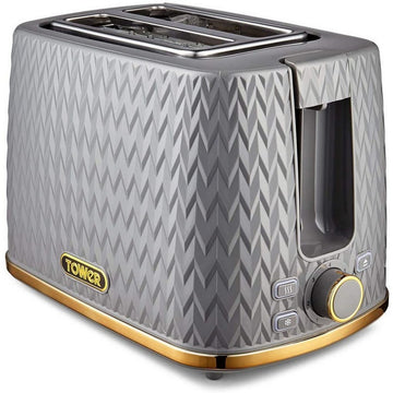 Tower Empire 2 Slice Grey Brass Accents Toaster