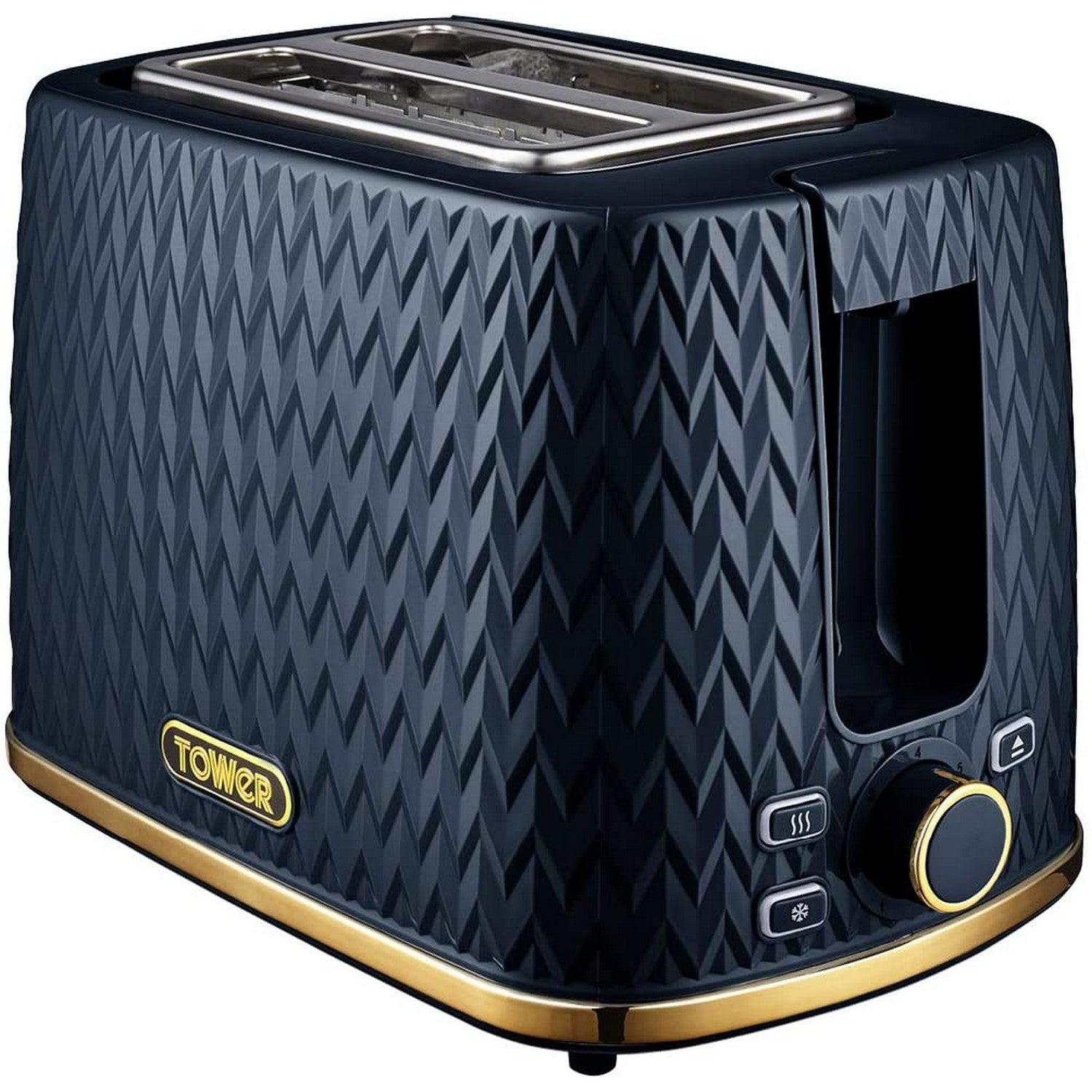 Tower Empire 2 Slice Blue Brass Accents Toaster