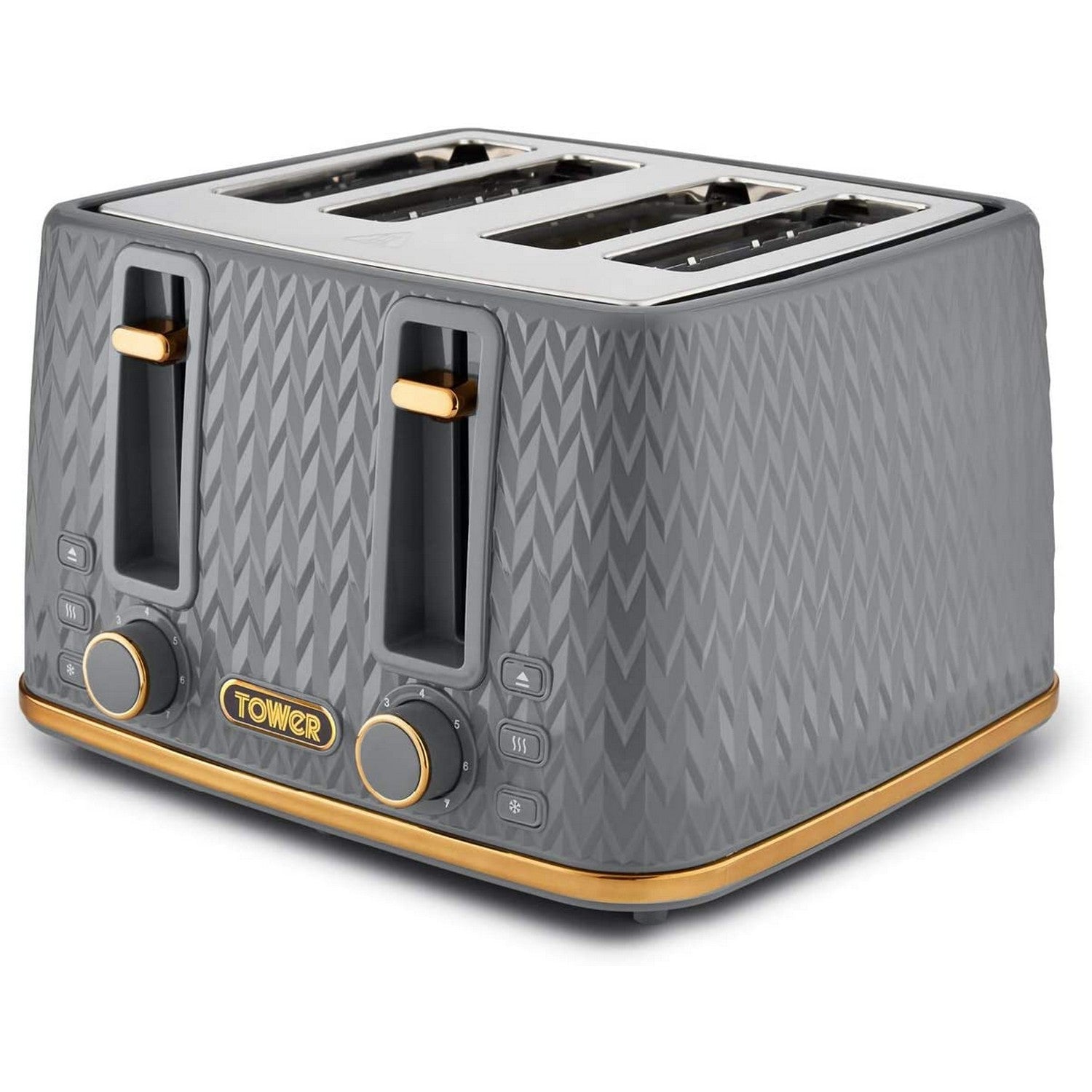 Tower Empire 4 Slice Grey Brass Accents Toaster