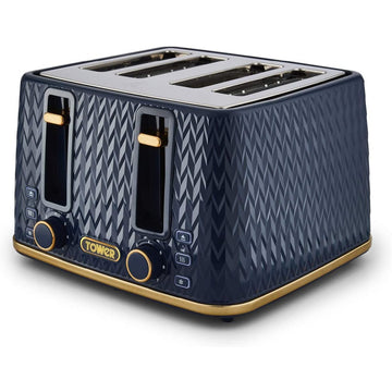 Tower Empire 4 Slice Blue Brass Accents Toaster