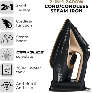 Tower Black & Gold  Cordless Steam Iron