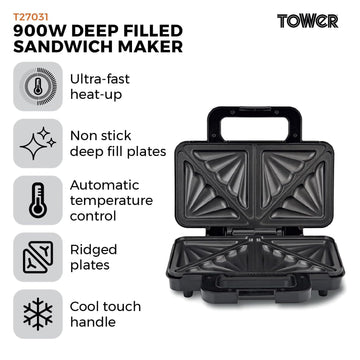 Tower 900W Deep Filled Sandwich Maker