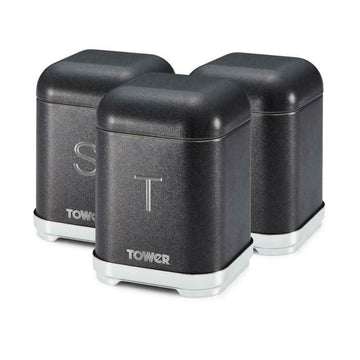 Tower Glitz Chrome Stainless Steel Retro Tea Coffee Sugar Canister Set