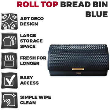Tower Empire Blue Roll Top Bread Bin