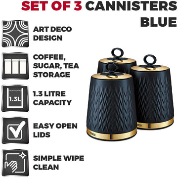 Tower Empire Set of 3 Blue Canisters