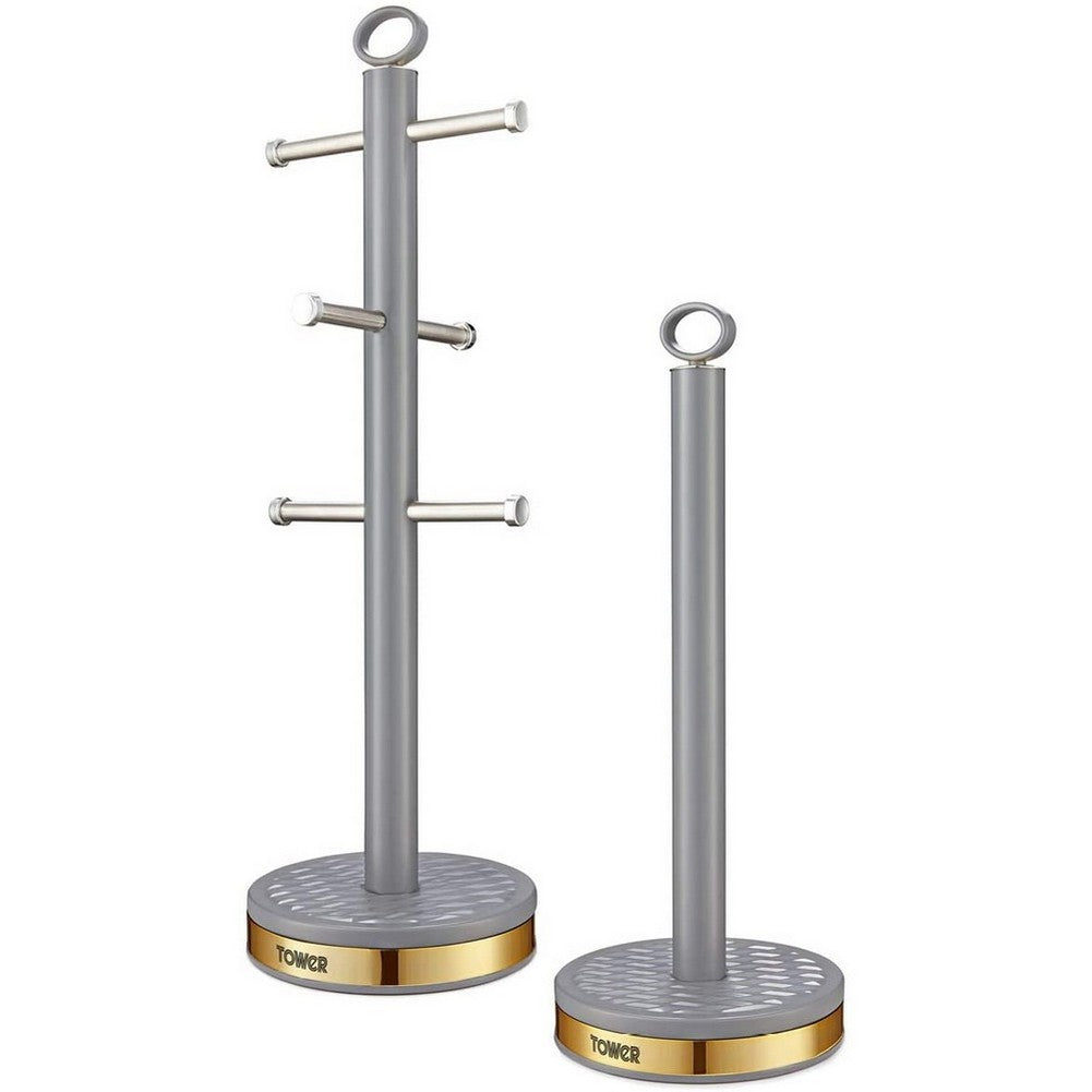 Tower Empire Grey 6 Cup Mug Tree and Towel Pole Set