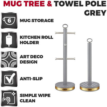 Tower Empire Grey 6 Cup Mug Tree and Towel Pole Set