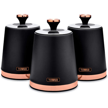 Tower Cavaletto Set of 3 Black Canisters