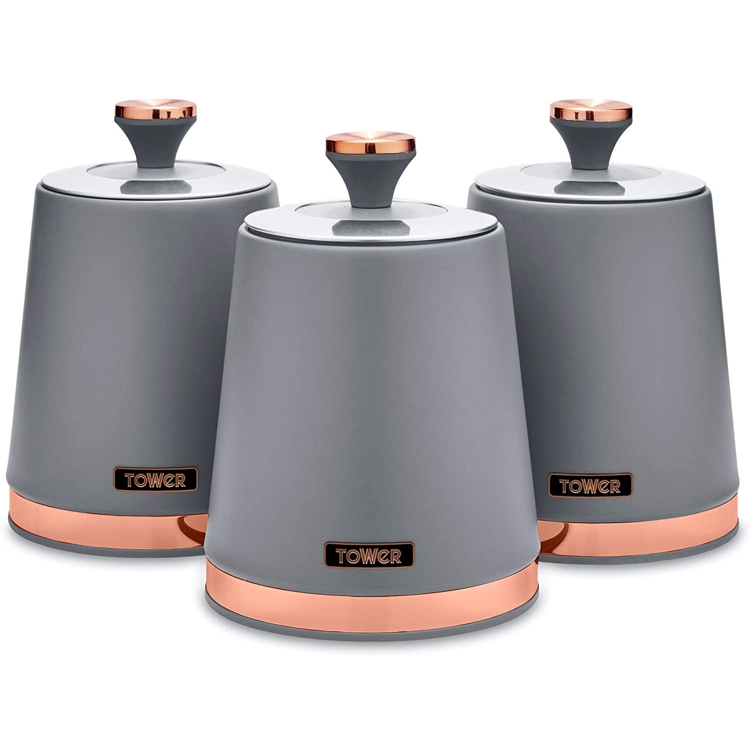 Tower Cavaletto Set of 3 Grey Canisters Set