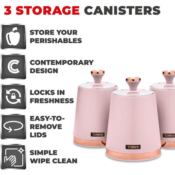 Tower Cavaletto Set of 3 Pink Canisters Set