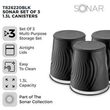 Set of 3 Tea Coffee Sugar Tower Sonar Canisters