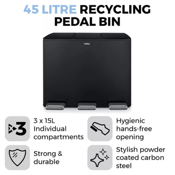 Tower 45L 3-Compartment Recycling Pedal Bin