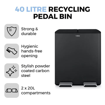 Tower 40L 2-Compartment Recycling Pedal Bin