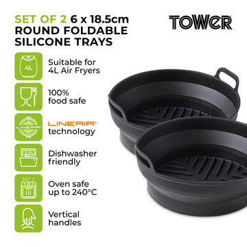 Tower 2Pcs Round Silicone Foldable Air Fryer Trays With Handle