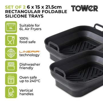 2Pcs Black Silicone Foldable Rectangular Air Fryer Trays