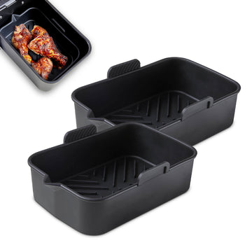 2Pcs Black Silicone Rectangular Air Fryer Trays