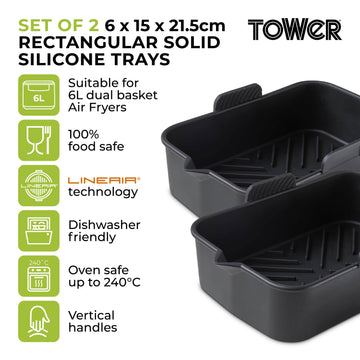 2Pcs Black Silicone Rectangular Air Fryer Trays