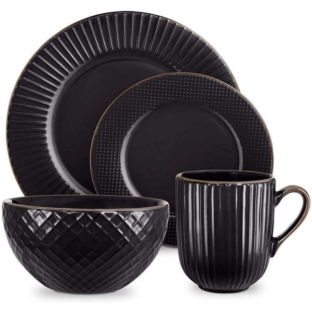 Tower Empire 16pc Black Dinnerware Set