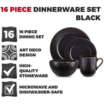 Tower Empire 16pc Black Dinnerware Set