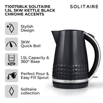 Tower Solitaire 1.5L 3000W Black Electric Kettle