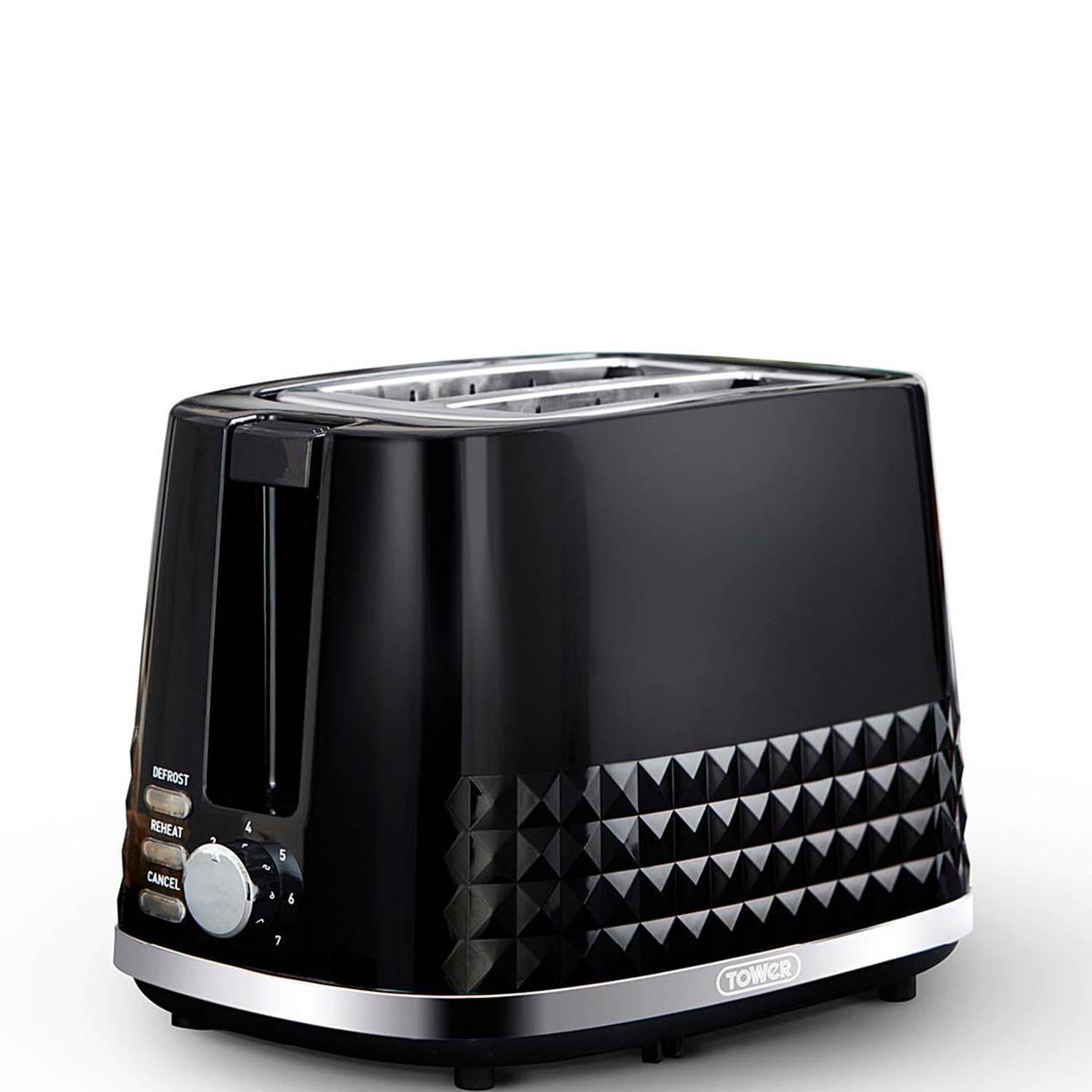 Tower Solitaire Black 2 Slice Toaster