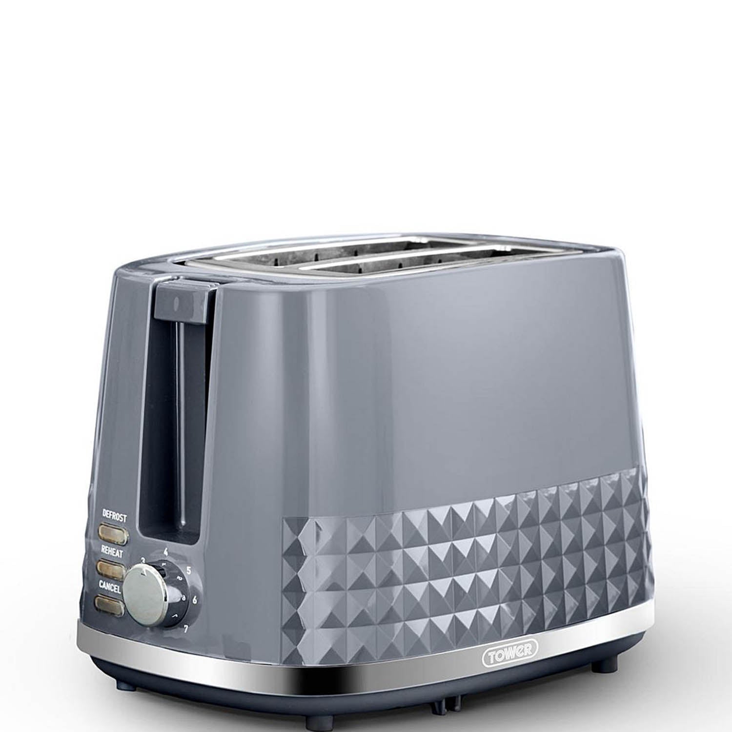 Tower Solitaire Grey 2 Slice Toaster