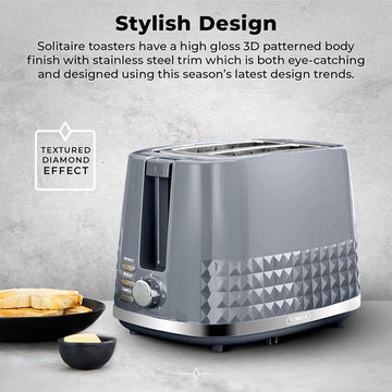 Tower Solitaire Grey 2 Slice Toaster