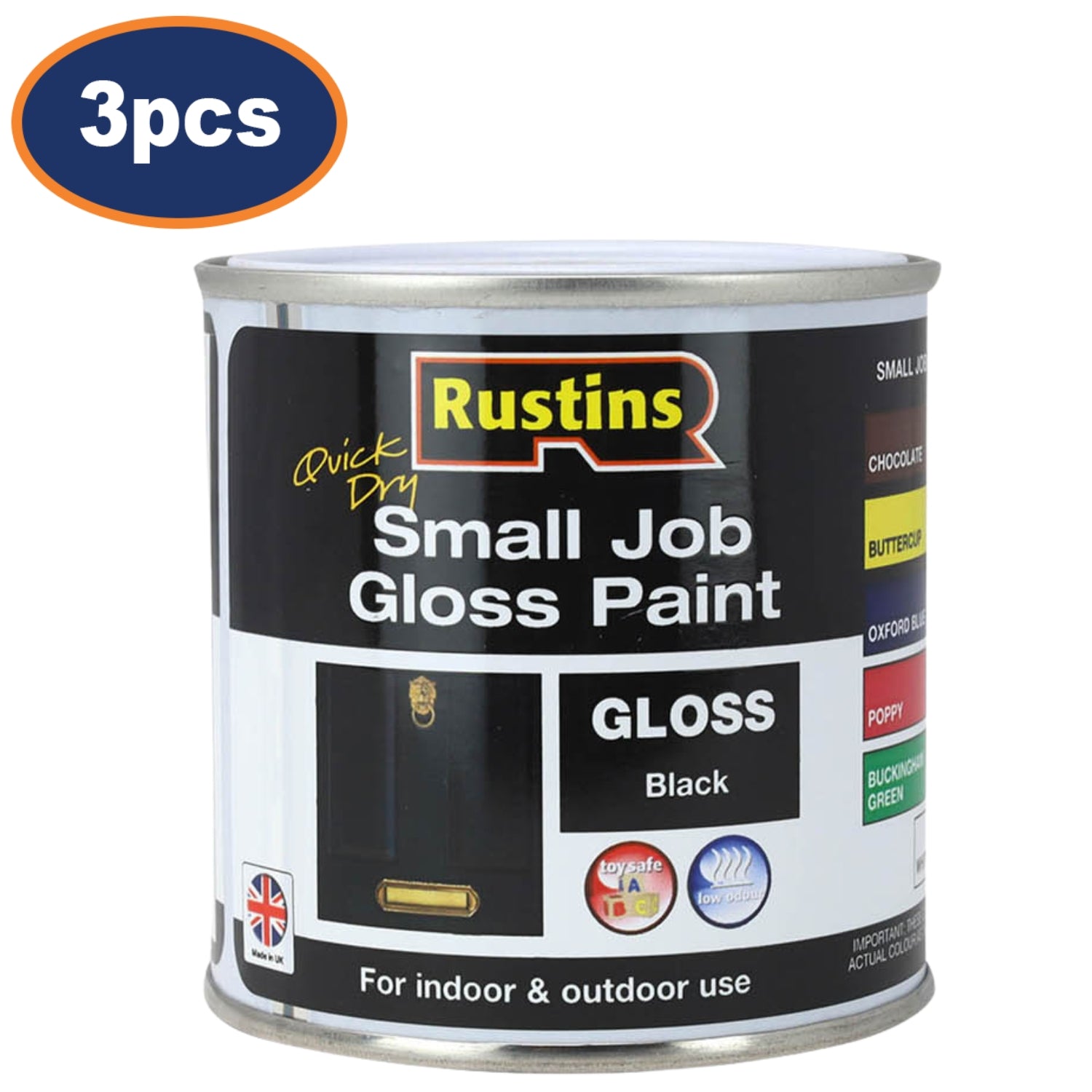 3Pcs Rustins 250ml Black Quick Dry Gloss Paint