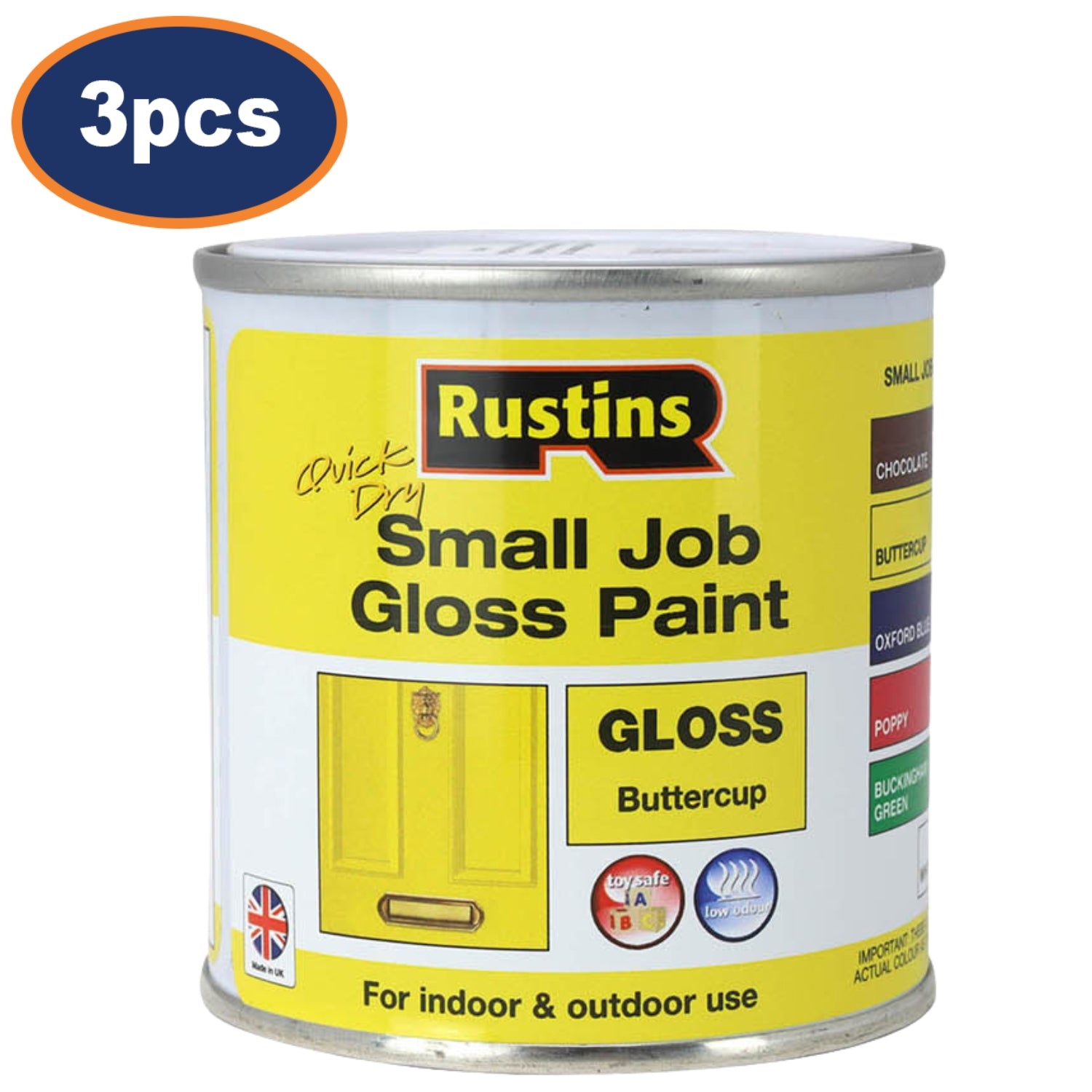 3Pcs Rustins 250ml Buttercup Yellow Quick Dry Gloss Paint