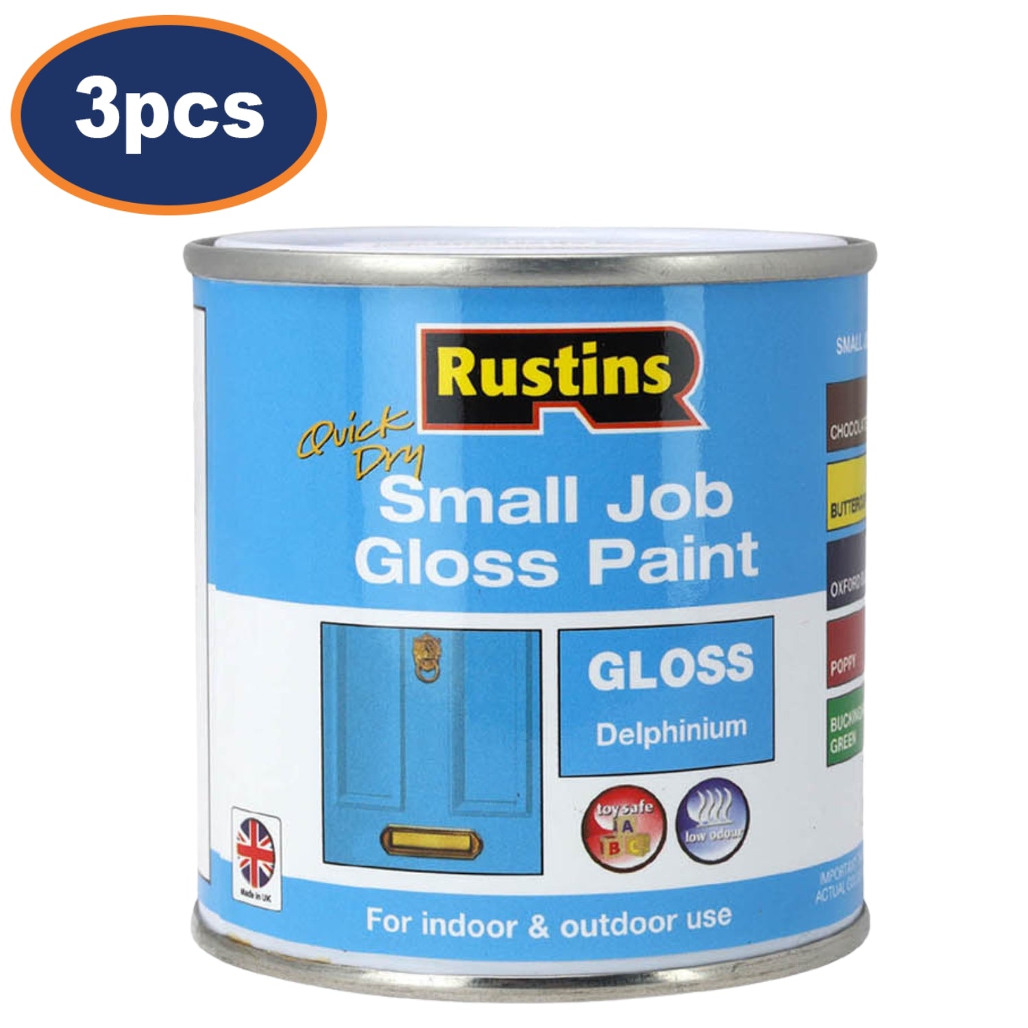 3Pcs Rustins 250ml Delphinium Blue Quick Dry Gloss Paint