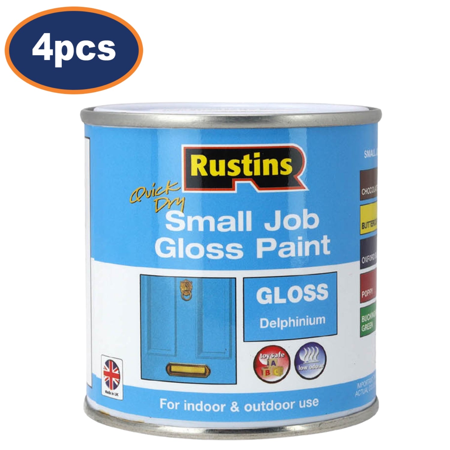 4Pcs Rustins 250ml Delphinium Blue Quick Dry Gloss Paint