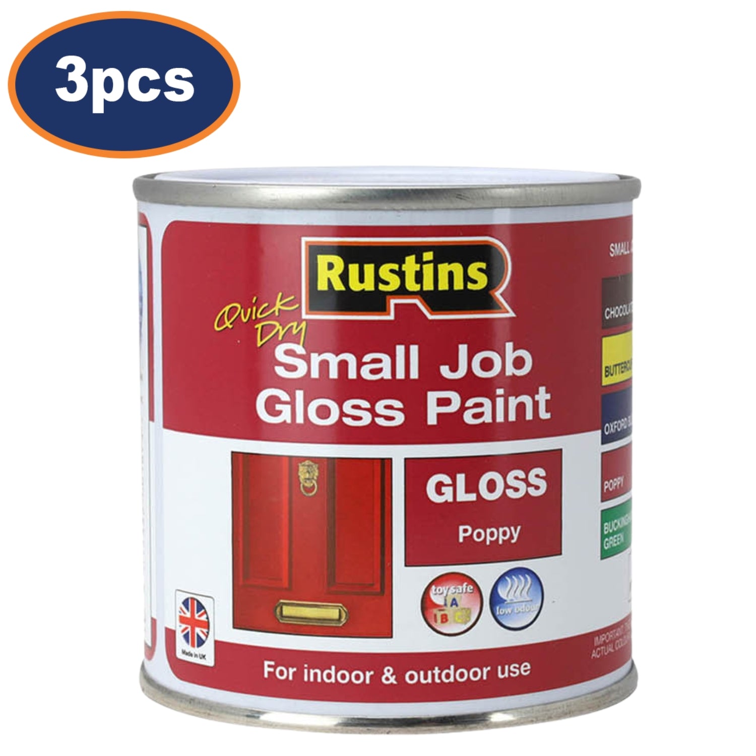 3Pcs Rustins 250ml Poppy Red Quick Dry Gloss Paint