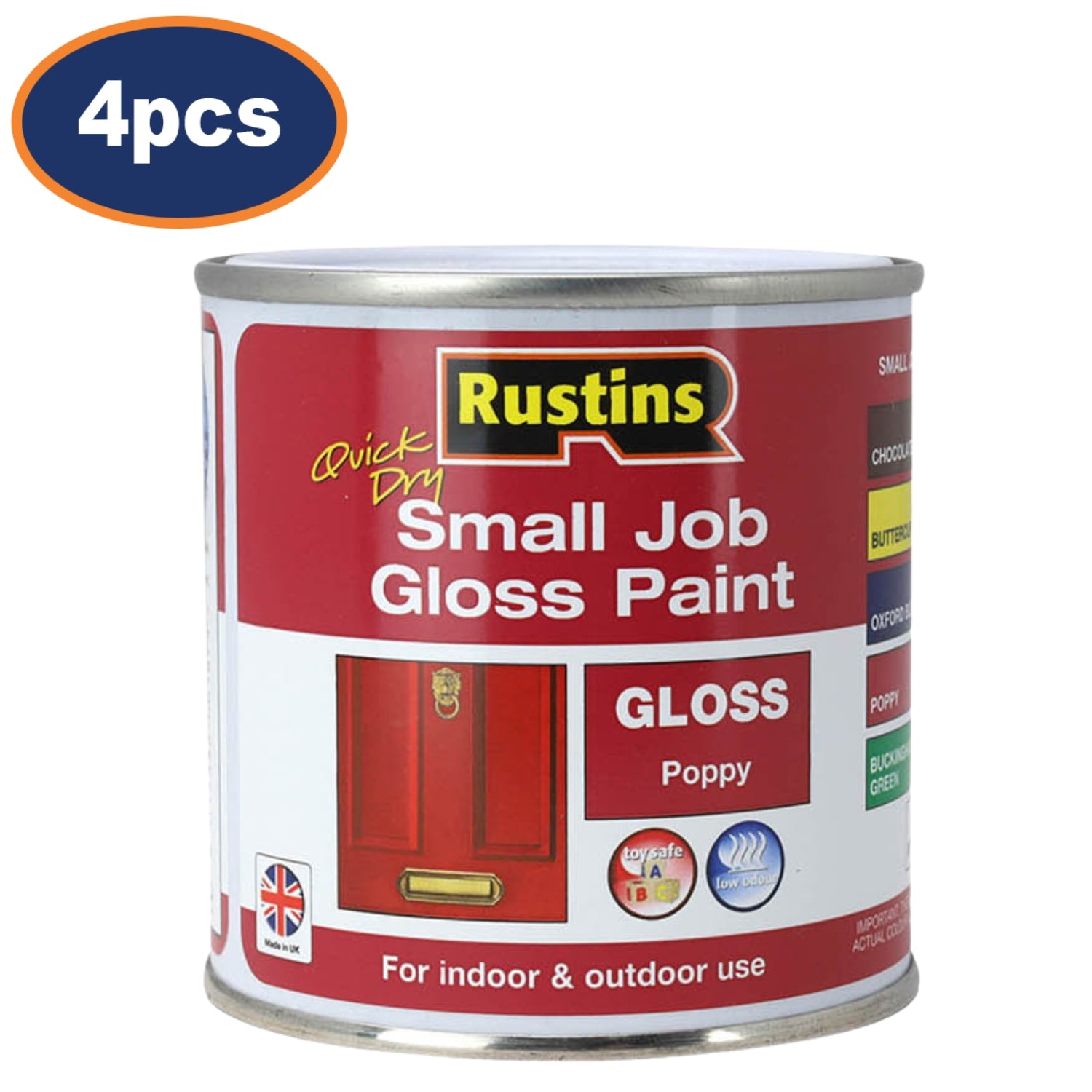 4Pcs Rustins 250ml Poppy Red Quick Dry Gloss Paint