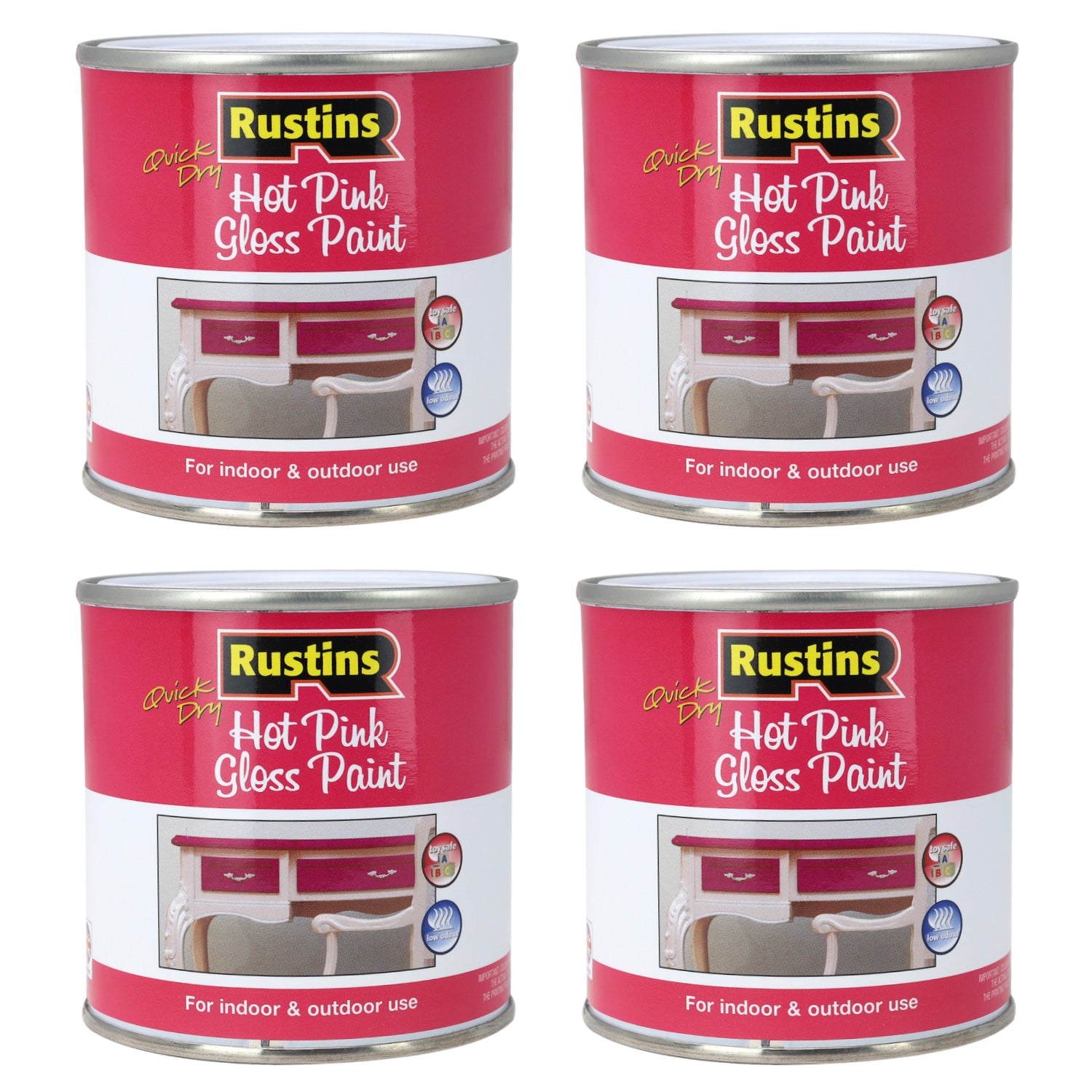 4Pcs Rustins 250ml Hot Pink Quick Dry Gloss Paint