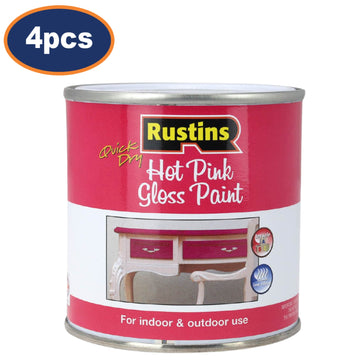 4Pcs Rustins 250ml Hot Pink Quick Dry Gloss Paint
