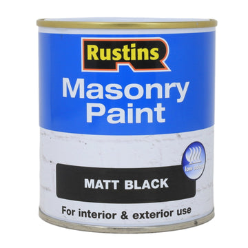 Rustins 500ml Matte Black Quick Dry Water-Based Masonry Paint