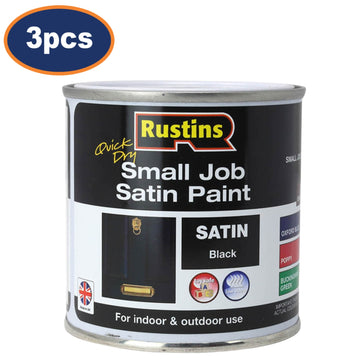 3Pcs Rustins 250ml Black Quick Dry Satin Paint