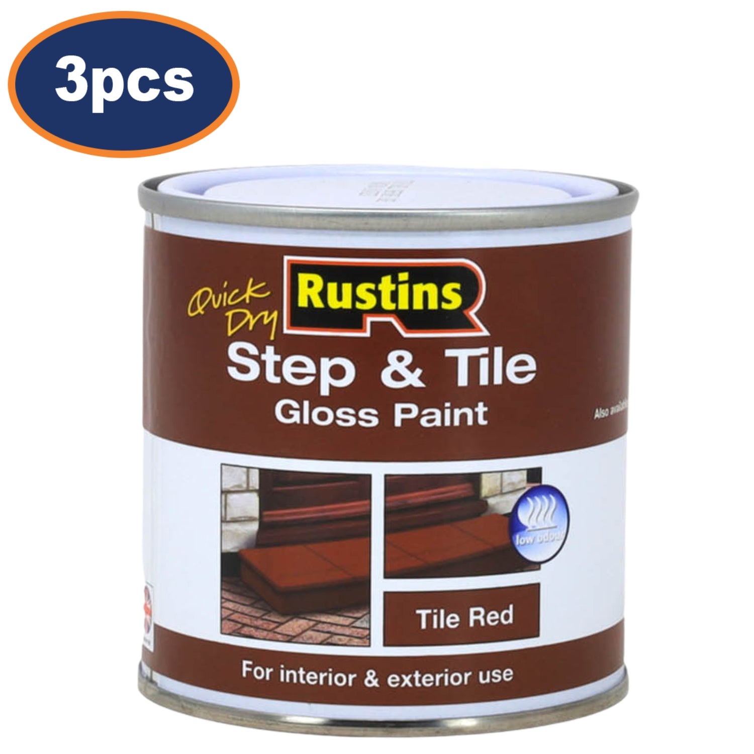 3Pcs Rustins Step & Tile 250ml Tile Red Quick Dry Gloss Paint