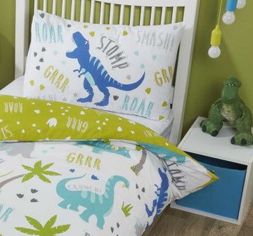 Roarsome Dinosaur Toddler Junior Cot Bed Duvet Cover Set Green
