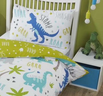 Roarsome Dinosaurs Duvet Cover Set Single Green Blue