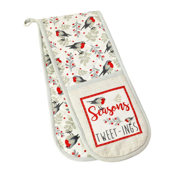 Robin Double Oven Gloves 100% Cotton, Grey & Red