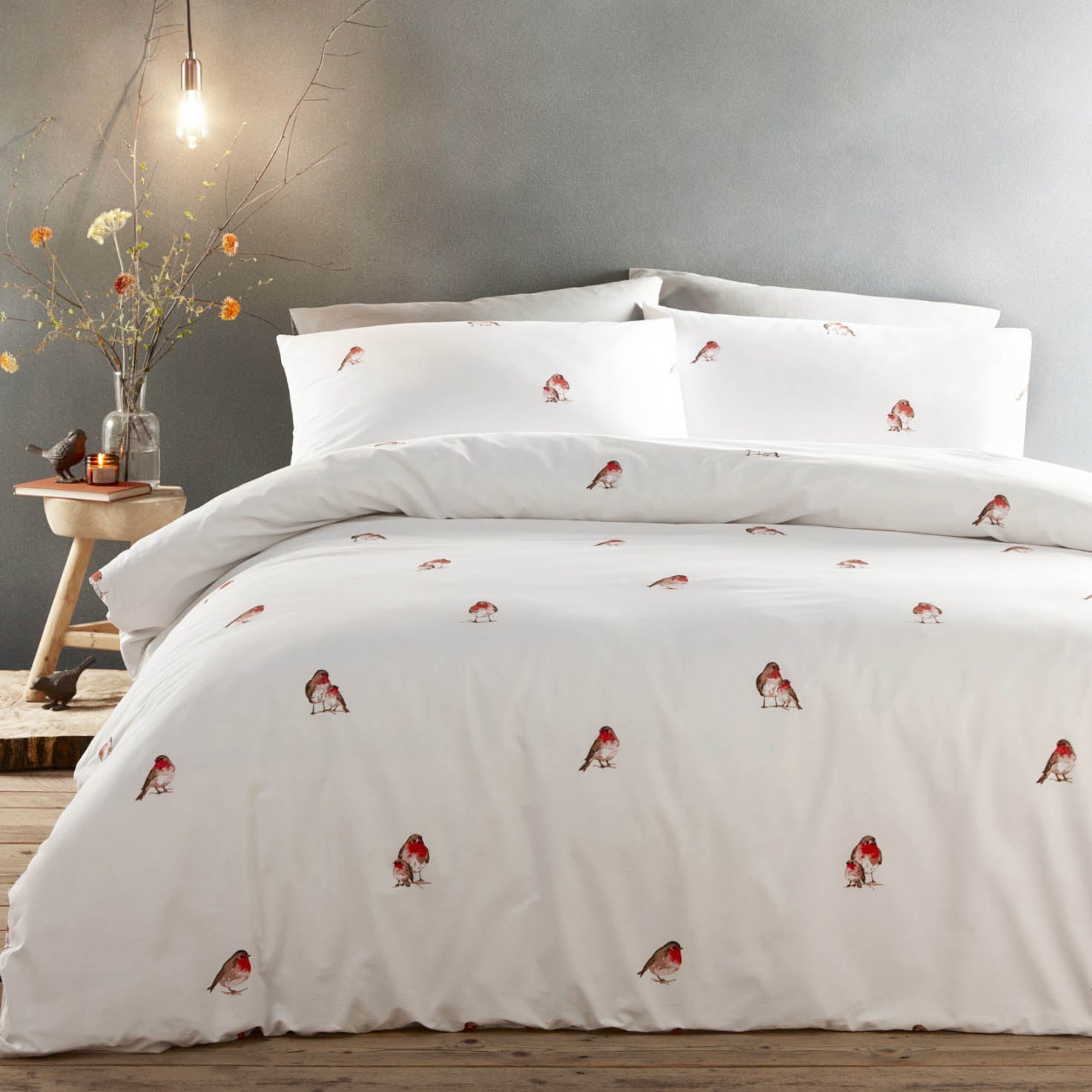 Robins 100% Cotton Duvet Cover Set, Single, Red & White