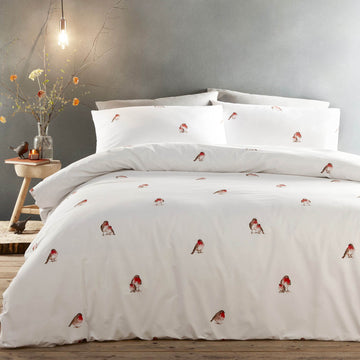 Robins 100% Cotton Duvet Cover Set, Double, Red & White