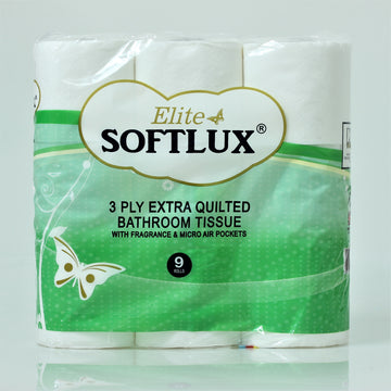 9 Pack White 3 Ply Softlux Toilet Paper Rolls Extra Quilted