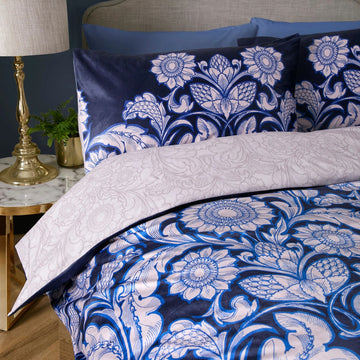 Laurence Llewelyn Bowen LLB Velvet Floral Duvet Cover Set, Super King, Blue & Natural
