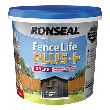 Ronseal Fence Life Plus Shed & Fence Wood Paint - 5L Charcoal Grey